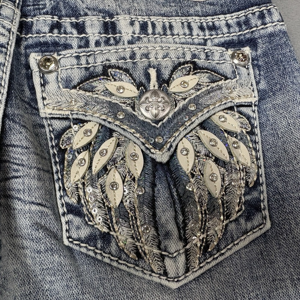 Miss Me Size 23 Low Rise Tailored Bootcut Jeans Embellished Bling Y2K - Picture 7 of 14
